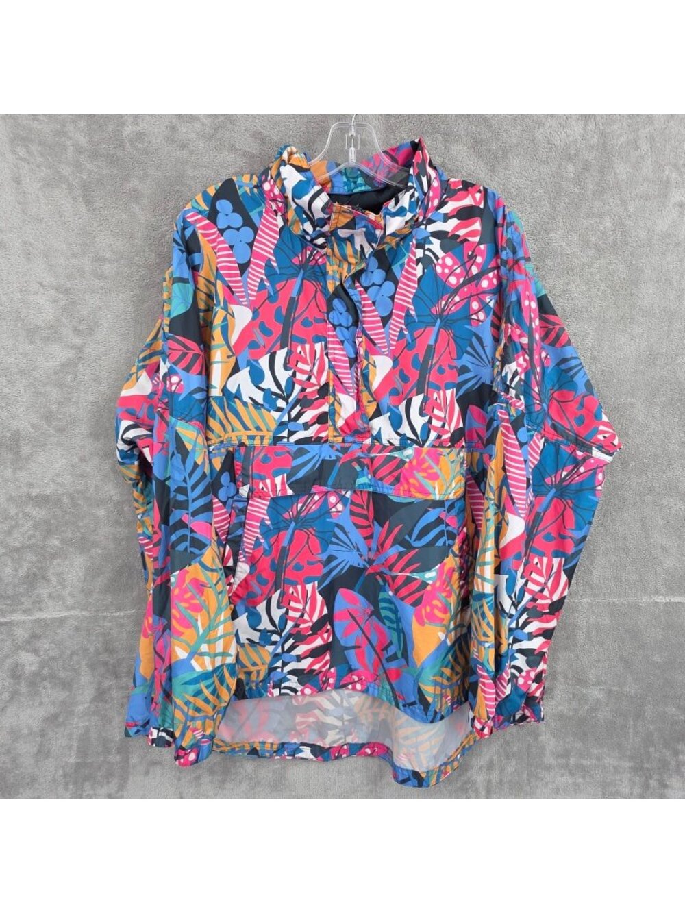 Lauren James Rain Jacket XXL Colorful Floral Hooded Lightweight Pullover Anorak